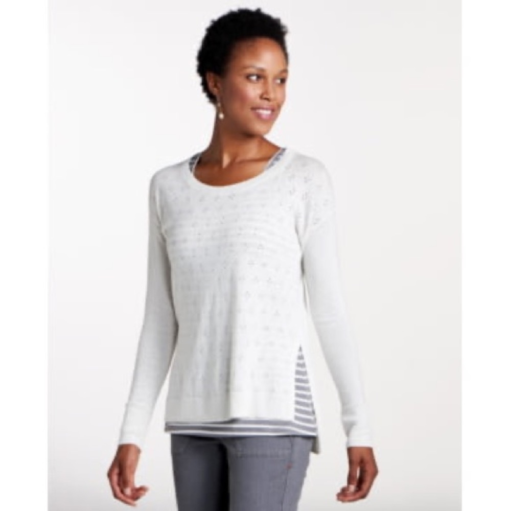 Toad & Co. | Cambria Pointelle Knit‎ Crew Sweater Cream Wool Blend Size L